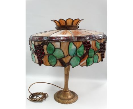 A Tiffany style Miller ML Co. 236 lamp fitted a slag glass leaded shade with vine decoration, diameter 52cm. 
