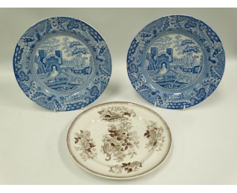A pair of 19th century Welsh blue and white transfer printed plates by Baker Bevan &amp; Irwin, decorated with a gate house, 