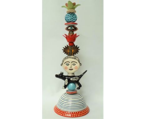 A studio pottery Totem candlestick by Lincoln Kirby-Bell, signed to the base and dated 2010, height 56cm. 