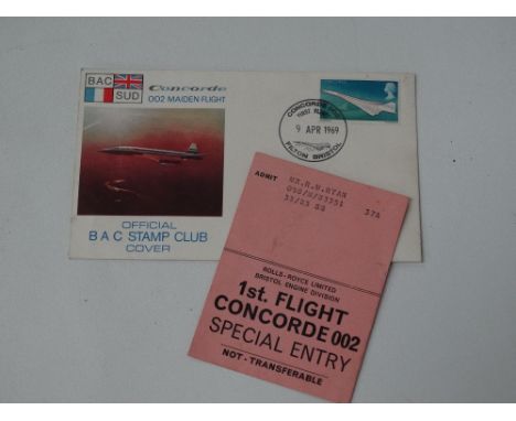 A First Flight of Concorde airside entry ticket, together with a Concorde maiden flight first day cover.