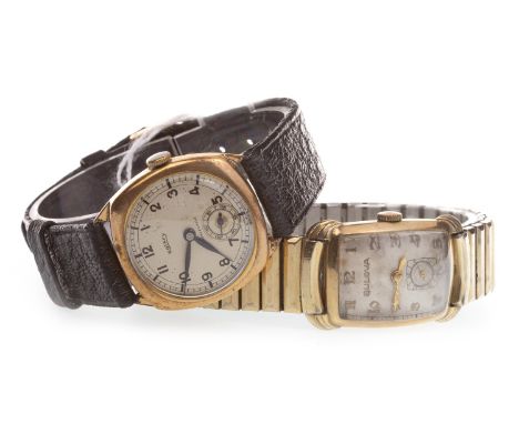 GENTLEMAN'S ROTARY CUSHION CASED MANUAL WIND WRIST WATCH, the round dial with Arabic numerals in black, subsidiary seconds at