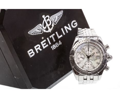 GENTLEMAN'S BREITLING CHRONOGRAPHE CERTIFIE CHRONOMETRE AUTOMATIC STAINLESS STEEL WRIST WATCH, the round mother of pearl dial