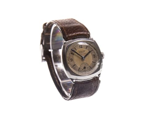 GENTLEMAN'S TISSOT LATE 1930S STAINLESS STEEL MANUAL WIND WRIST WATCH, the dial with Arabic numerals and baton hour markers i