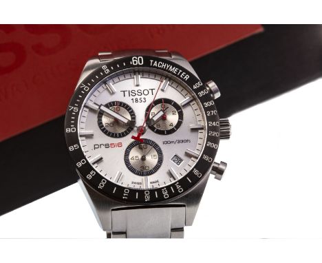 GENTLEMAN'S TISSOT PRS 516 STAINLESS STEEL CHRONOGRAPH QUARTZ WRIST WATCH, the round silver coloured dial with applied stainl