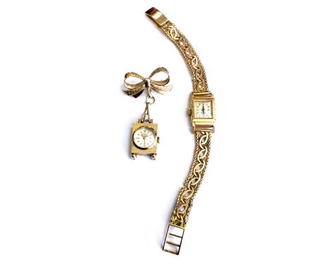 LADY'S VETTA MANUAL WIND GOLD WRIST WATCH, signed Vetta movement, the square dial with applied gold coloured Arabic numerals,