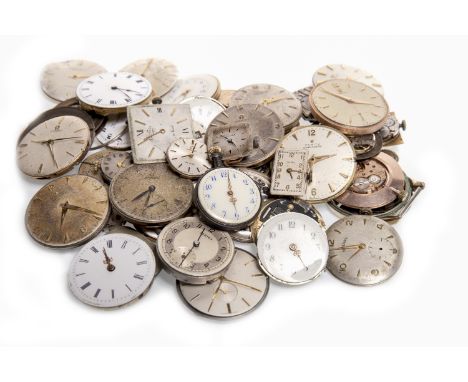 LARGE GROUP OF VARIOUS WATCH DIALS AND MOVEMENTS, including a Zenith automatic dial with part movement and an Omega manual wi