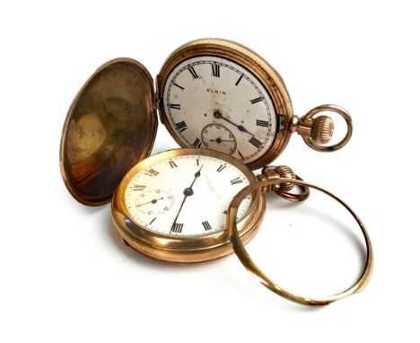 GOLD PLATED OPEN FACE POCKET WATCH RETAILED BY SCHIERWATER &amp; LLOYD LIVERPOOL, the round white enamel dial with Roman nume