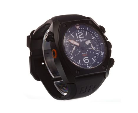 GENTLEMAN'S BELL &amp; ROSS PVD COATED AUTOMATIC WRIST WATCH, the round black dial with Arabic 12 and 6 and baton hour marker