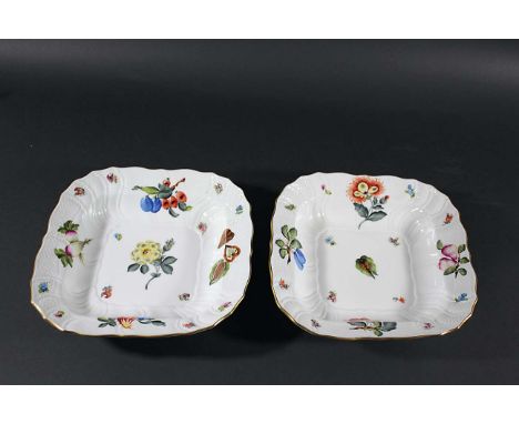 LARGE HEREND SQUARE DISHES - FRUITS & FLOWERS 4 large square dishes by Herend each painted in the Fruits & Flowers design, Mo