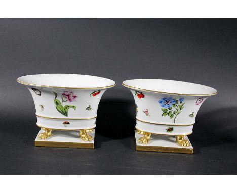 PAIR OF HEREND JARDINIERES painted in the Fruit & Flowers design, each with gilded claw feet and rectangular bases (Model No 