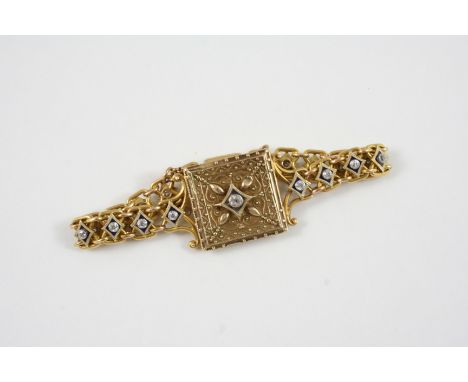 A VICTORIAN 18CT. GOLD, DIAMOND AND ENAMEL BRACELET the fancy link bracelet is mounted with triangular sections of blue and w