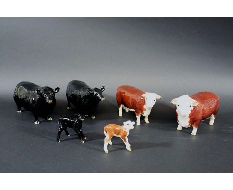 BESWICK CATTLE including Model No 1562 Aberdeen Angus Bull, No 1563 Aberdeen Angus Cow, No 1406A Aberdeen Angus Calf (unmarke