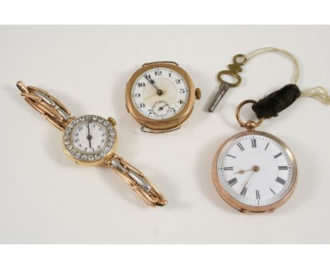 A LADY'S DIAMOND WRISTWATCH the white enamel dial with Arabic numerals, with old brilliant-cut diamonds millegrain set to the
