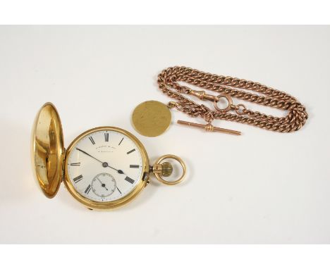 AN 18CT. GOLD FULL HUNTING CASED POCKET WATCH the white enamel dial signed S. Smith & Son, 9, Strand, W., with Roman numerals