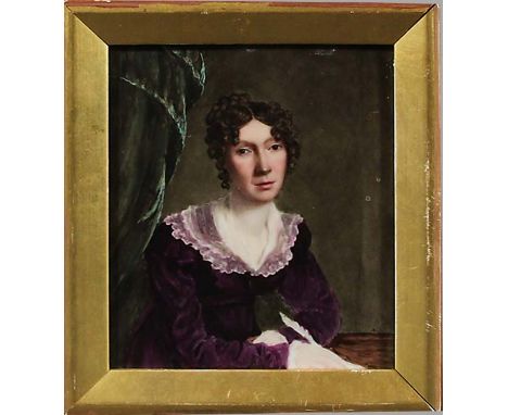 JOHN ROSE, COALPORT, PAINTED PLAQUE, cica 1830-50, painted with a portrait of a lady in a purple dress, incised J Rose &amp; 