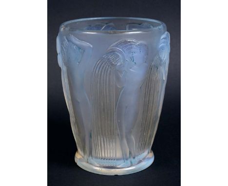 LALIQUE VASE - DANAIDES an opalescent and frosted glass vase in the Danaides design, with depictions of classical figures car