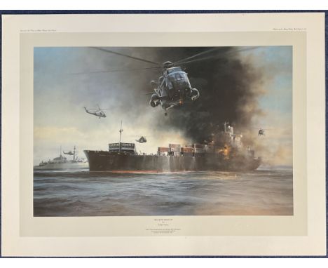 WWII Ralf Wykes Sneyd (Prince Andrew's CO) Signed Sea King Rescue Colour Print by Robert Taylor. . All autographed items come
