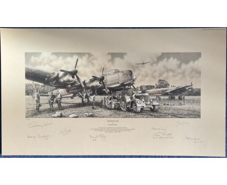 WWII Colour Print Grand Slam by Richard Taylor Multi Signed by Benny Goodman, Frank Tilley, John Bell, Charles Avey, Ken Tren