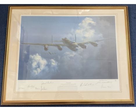 Multi Signed Frank Wootton Colour Print Titled Lancaster. Signed by Bill Townsend, Bill Reid, Norman Jackson, Leonard Cheshir