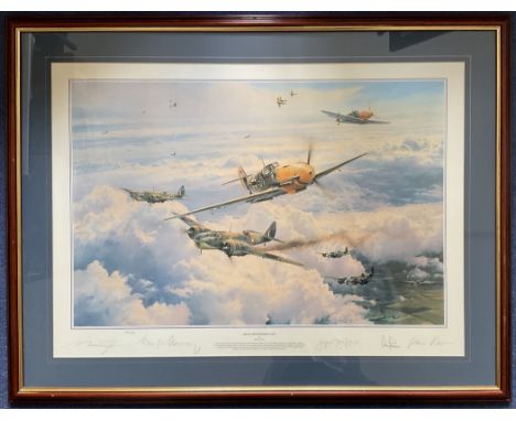 WW2 Colour Print Most Memorable Day by Robert Taylor Multi Signed by Adolf Galland, Johannes Neumann, Gerhard Schopfel, Otto 