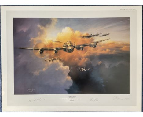 WWII Colour Print Signed by Three Titled Twilight Thunder by Stuart Brown. 294 of 350. Signed in Pencil by Hamish Mahaddie, B