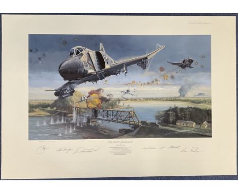 Robert Bailey Vietnam War Print Titled Dragon Slayers Multi Signed by 5 veterans who Bombed Thanh Hoa. . All autographed item