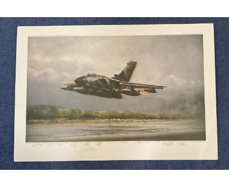 RAF multi signed 29x20 limited edition print titled Evergreen Tornado GRI by the artist signed by the artist and 12 fighter c