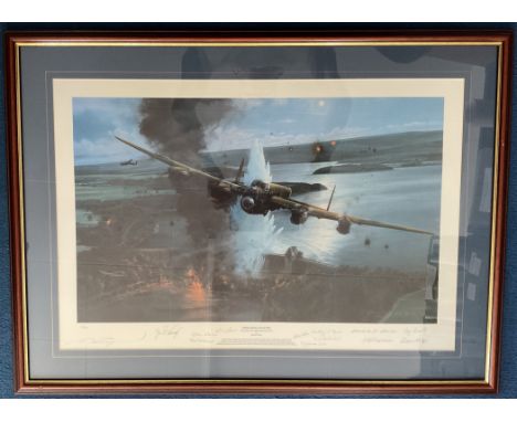 WW2 Rare Limited Edition Print Operation Chastise By Robert Taylor Carrying The Signatures Of 12 Of The Legendary Dambusters.