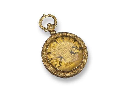 A Regency citrine-set gold viniagrette, set with a circular-cut citrine above a grille of giardinetto design, the mount with 