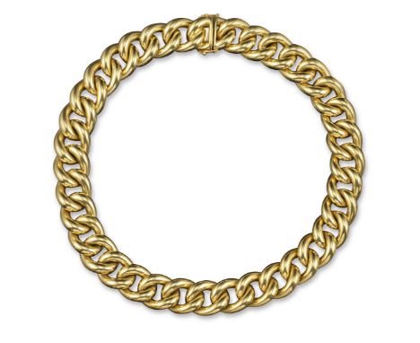 A gold curb-link neck chain, 43cm long, 150g