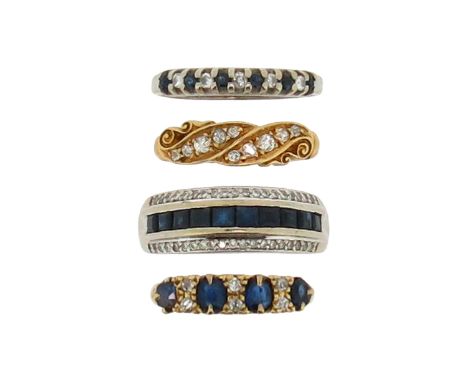 An Edwardian sapphire and diamond half-hoop ring, set in carved and pierced yellow gold mount, Birmingham hallmarks for 1912,