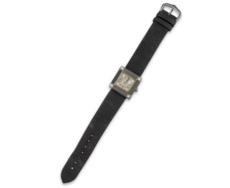 A lady's Art Deco wristwatch by Cartier, the signed square dial within onyx and diamond border, on black Cartier cord band, m