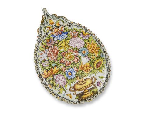 A mid 17th century gold locket pendant, probably French, sumptuously painted in polychrome enamel with flowers including tuli