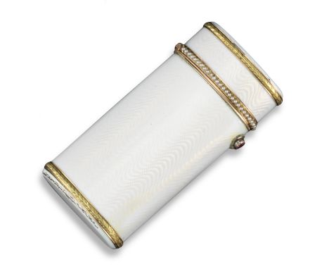 Fabergé - A two-colour gold, silver gilt and enamel cigarette case, rectangular oval section, oyster guilloche enamel decorat