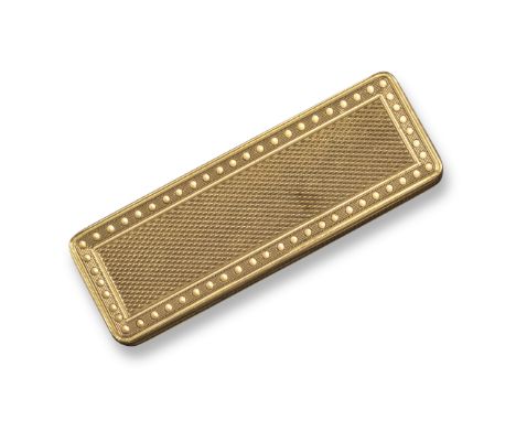 A George III rectangular 18ct gold toothpick box, with engine-turned decoration to the exterior, decorated with plaited hair 