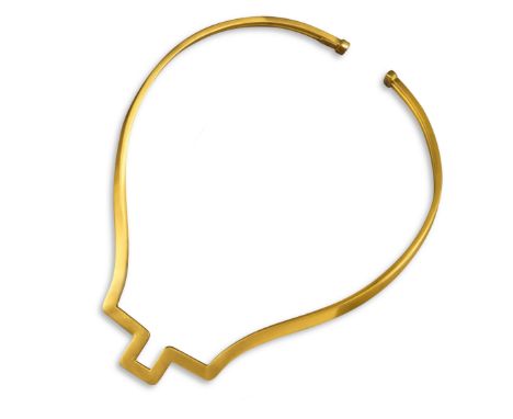 A gold collar necklace by Lalaounis, of architectural form and set in yellow gold, signed, 11.5cm diameter