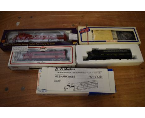 Four American HO Scale Locomotives, IHC Santa Fe, Model Power Pennsylvania, ER Models Baltimore &amp; Ohoi and Front Range un