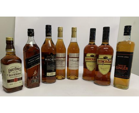 Two Waitrose Armagnac V.S.O.P 2 x 700ml, Two Soberano Brandy 2 x 1lr (Labels Distressed), Macieira Five Star Royal Spirit 1lt