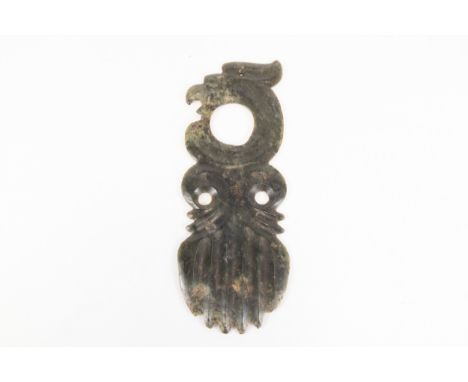 A Chinese Green Carved Jade Flat Anthropomorphic Bird Plaque from the Late Neolithic PeriodL: Approximately 22cmPrivate colle