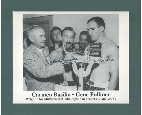Carmen Basilio and Gene Fullmer signed 12x10 overall black and white photo. Carmen Basilio (born Carmine Basilio, April 2, 19