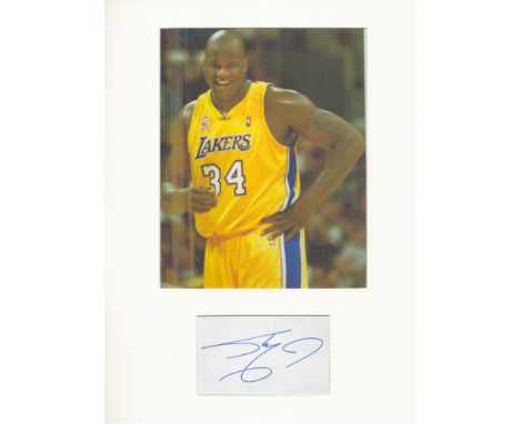 Basketball, Shaquille O'Neal matted signature piece, overall size 16x12. This beautiful item features a colour photo and a si