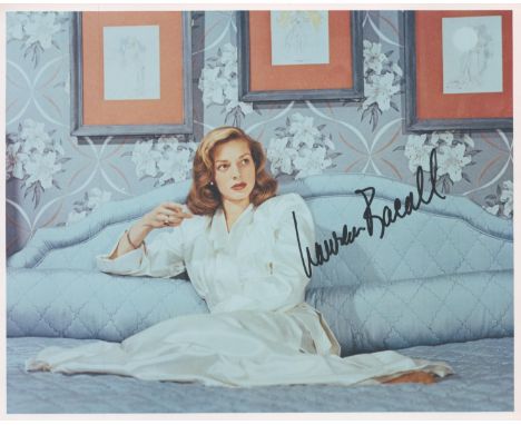 Actor, Lauren Bacall signed 10x8 colour image. A stunning image of the famous actress signed in black ink. Bacall ( born Sept