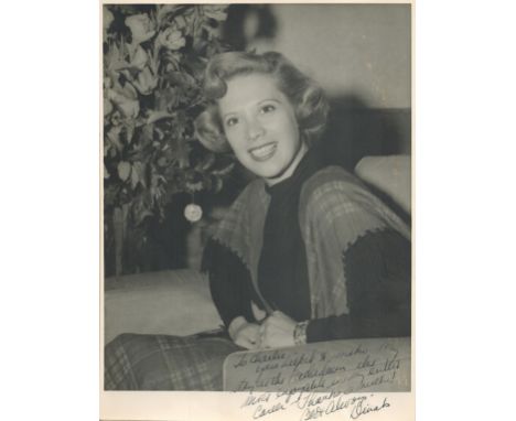 Dinah Shore signed 10x8 vintage black and white photo dedicated. Dinah Shore (born Frances Rose Shore; February 29, 1916 – Fe