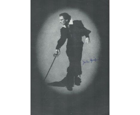 Actor and theatre director, John Gielgud signed promo flyer photo, approx. 6x4, this black and white image is signed in black