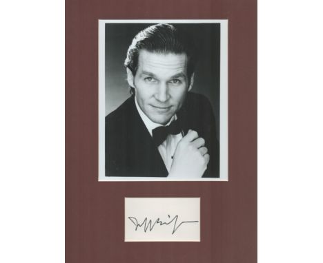 Actor, Jeff Bridges matted signature piece, overall size 16x12. This beautiful item features a black and white photo and a si