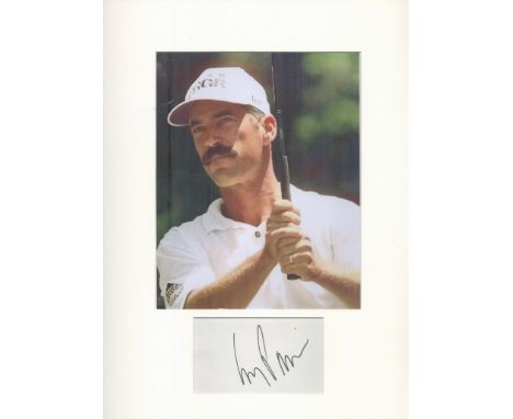 Golf, Corey Pavin matted signature piece, overall size 16x12. This beautiful item features a colour photo and a signed white 