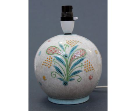 A Charlotte Rhead Bursley Ware globular lamp base, height (excluding fitting) 15cm. Condition - minor nibbles to applied deco