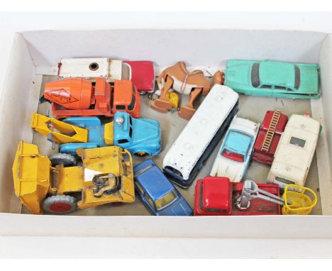 A box of mainly diecast vehicles including Corgi, Dinky & Lesney.