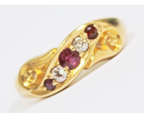 An 18ct gold diamond amethyst ring, hallmarked, gross wt. 3g, size J.