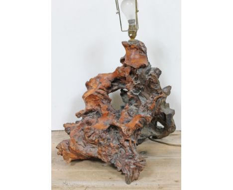 A rustic root wood table lamp, height (excluding fitting) 41cm.